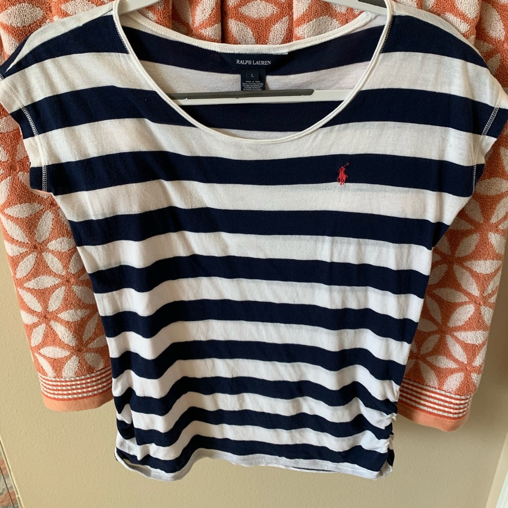 - Ralph Lauren striped blue & white T-shirt, Large